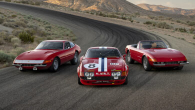 Three Iconic Ferrari Daytonas parked on road