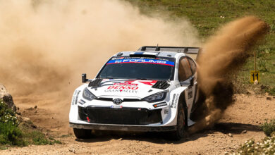 WRC Rally Italia Sardegna 2025 Rally Scene of racer kicking up dust and sand