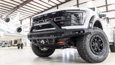 Bodyguard Bumpers on Ford truck in airplane hanger