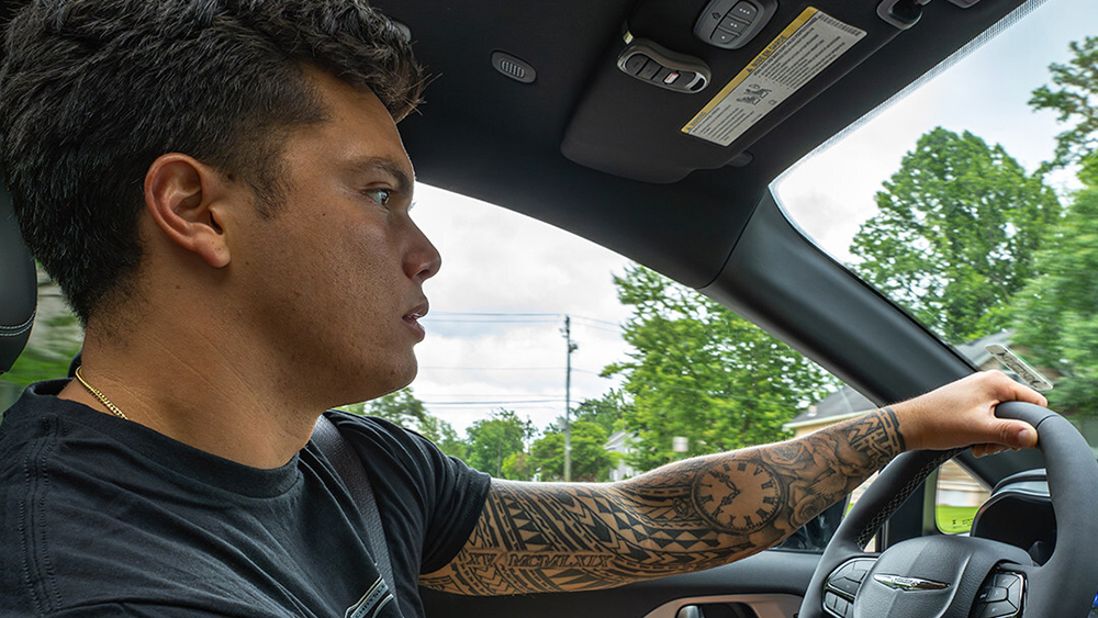Dillon Gabriel driving minivan