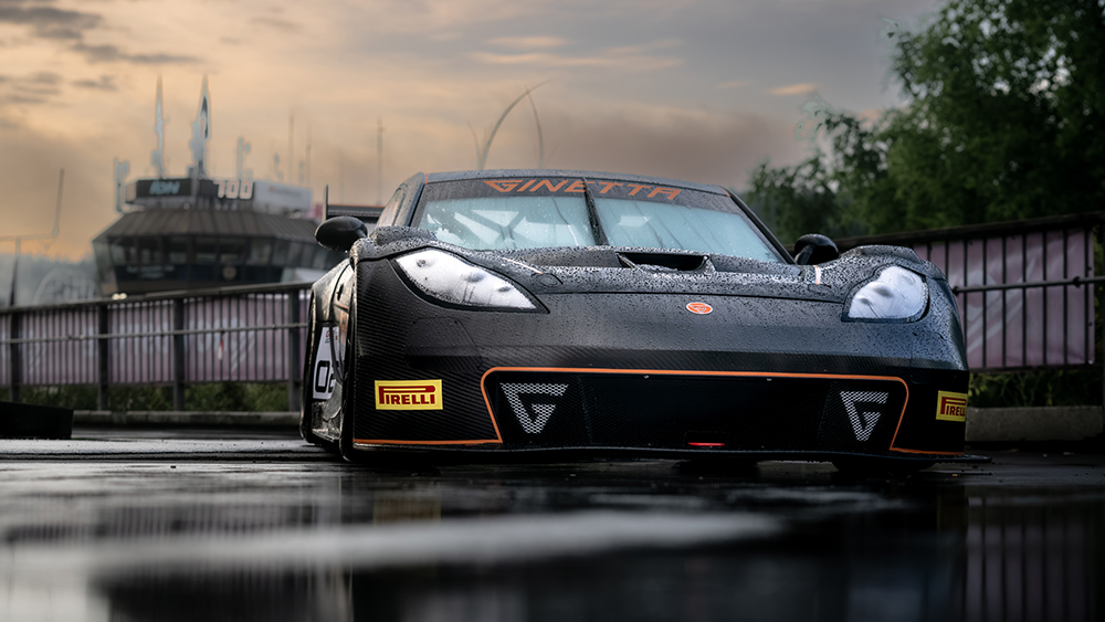 Ginetta GT2 race car from low angle