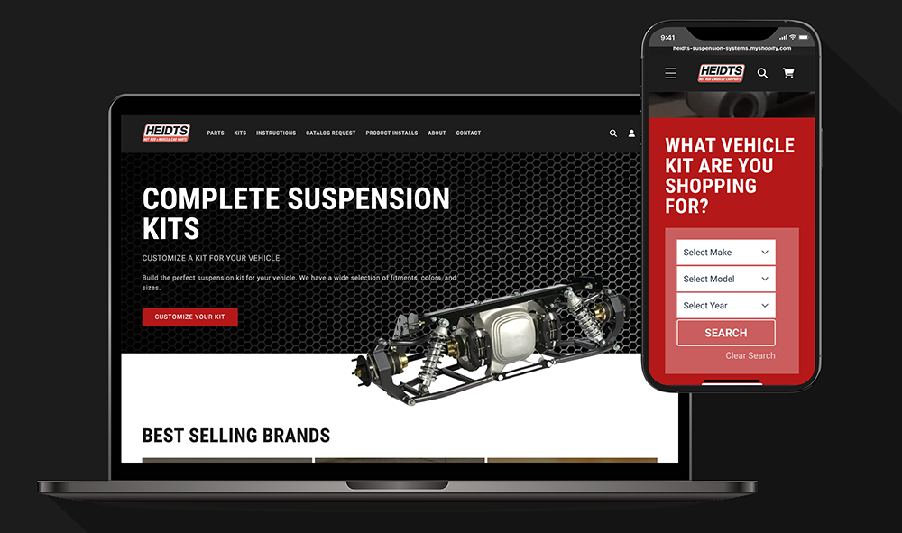 Heidts Suspension New Website on laptop and phone
