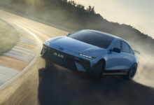 IONIQ 6 N Driving Front Quarter on racetrack