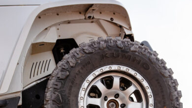 Closeup of Kumho tire on Jeep