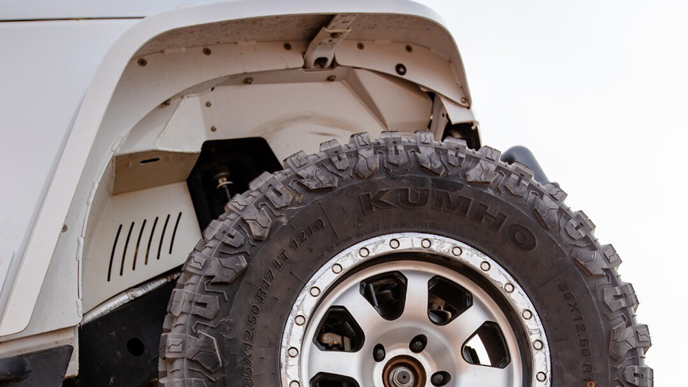 Closeup of Kumho tire on Jeep