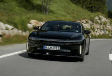 The Lucid Air Grand Touring driving on Alpine roads, highways, and secondary roads.