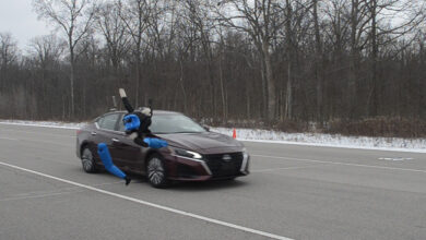 Road test of ADAS with dummy being hit by car