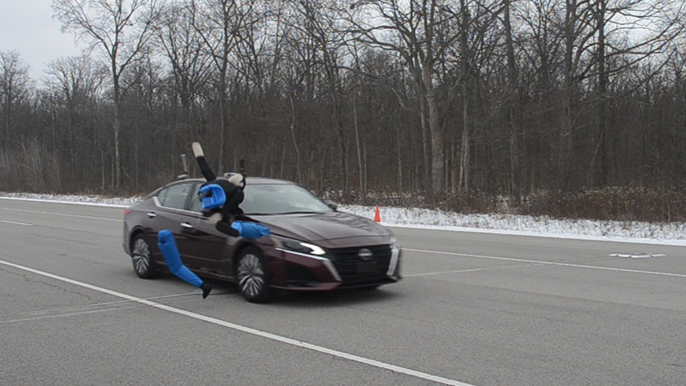 Road test of ADAS with dummy being hit by car