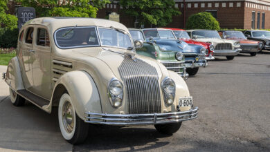 Chrysler historical vehicles, on display at the Detroit Yacht Club