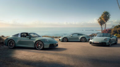 Three new Porsche 911 variants parked on beach