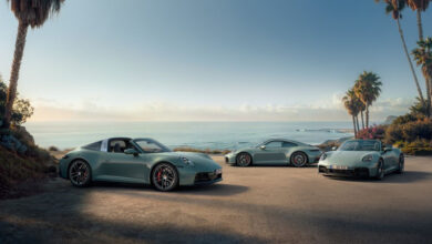 Three new Porsche 911 variants parked on beach