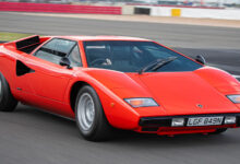 1975 Lamborghini Countach LP400 Periscopio Front 3 quarter on racetrack