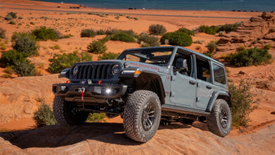 2025 Jeep Wrangler Rubicon X climbing rocks