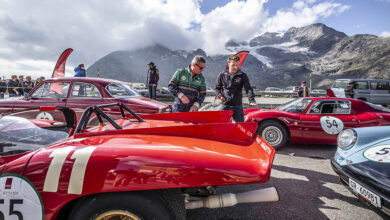 Bernina Gran Turismo race car and drivers getting ready for race