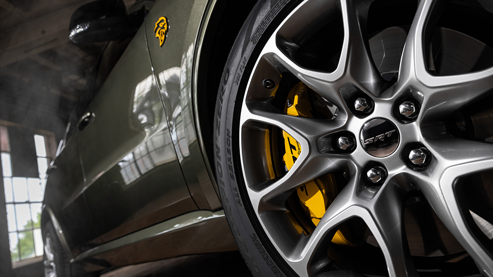 Closeup of wheel with yellow caliper on 2026 Dodge Durango SRT Hellcat Jailbreak