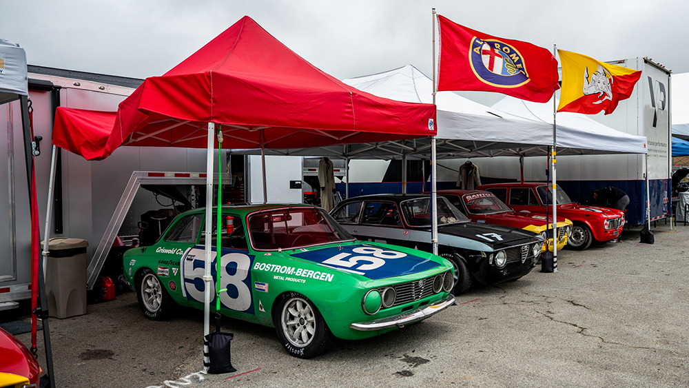 Heritage Alfa Romeo vehicles at Laguna Seca during 2025 Monterey