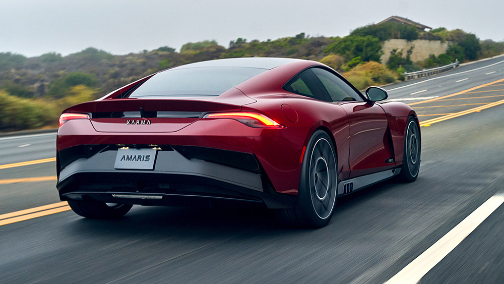 2027 Karma Amaris GT Coupé driving on road from rear