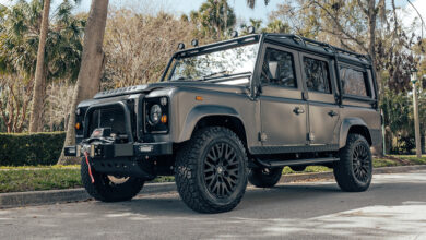 Project Powder Keg Land Rover Defender 110 parked on street