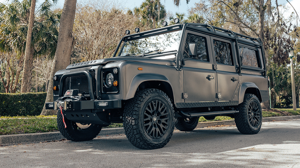 Project Powder Keg Land Rover Defender 110 parked on street