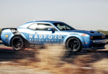 Race car with Radford Racing School logo on side