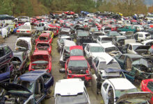 Rows of cars at salvage yard