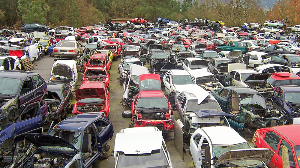 Rows of cars at salvage yard