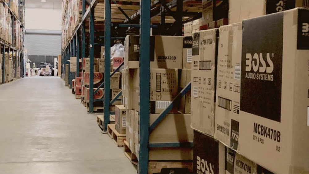 Warehouse of Boss Elite boxes