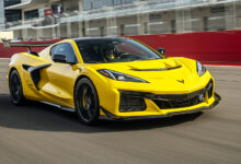 Front 3/4 view of the Chevrolet Corvette ZR1 in Competition Yellow at Circuit of the Americas