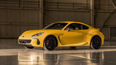 2026 Subaru BRZ Series.Yellow parked in hanger
