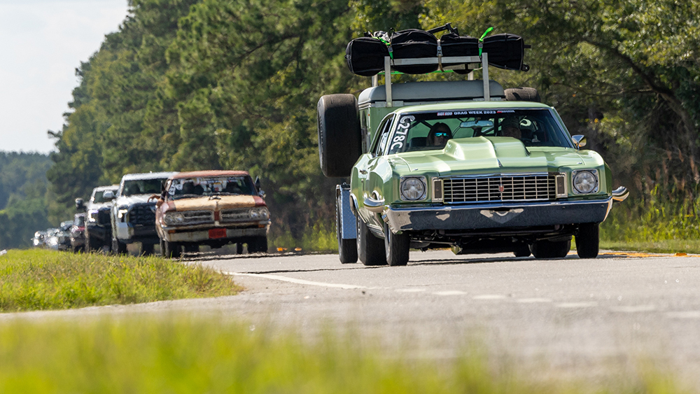 Cars on the road at HOT ROD Drag Week 2