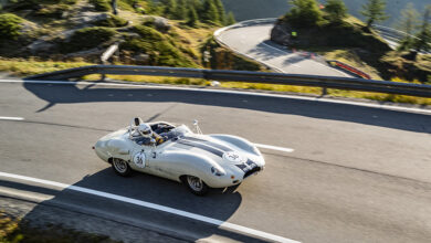 Classic car on road Bernina Gran Turismo