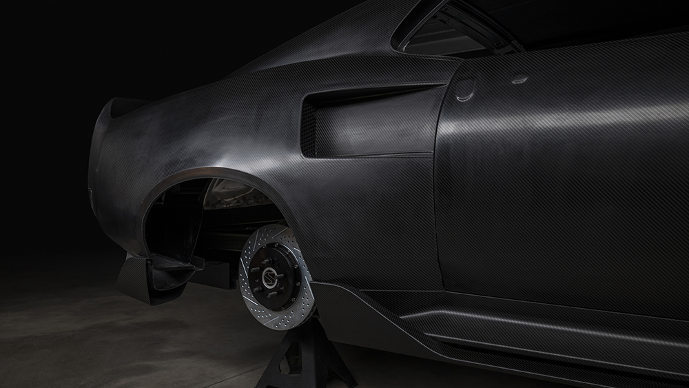 Close-up of Custom All-Carbon Widebody 1969 Mustang by Trick Rides