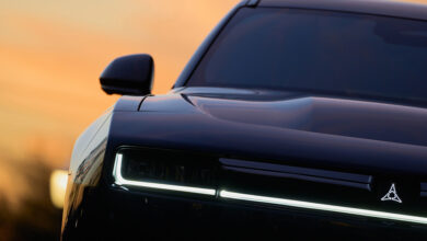 Close-up of front of 2025 Dodge Charger Daytona Scat Pack