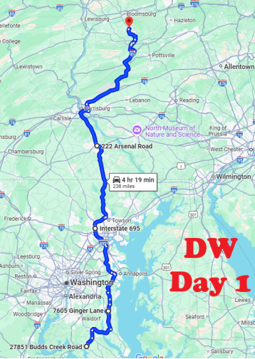 Day 1 Map - Maryland International Raceway to Numidia Dragway