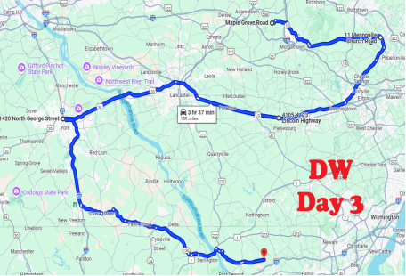 Day 3 Map - Maple Grove Raceway to Cecil County Dragway