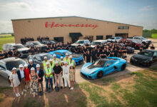 Hennessey Performance Facility Groundbreaking-Expansion with group of people and cars