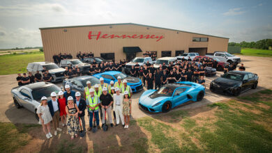 Hennessey Performance Facility Groundbreaking-Expansion with group of people and cars