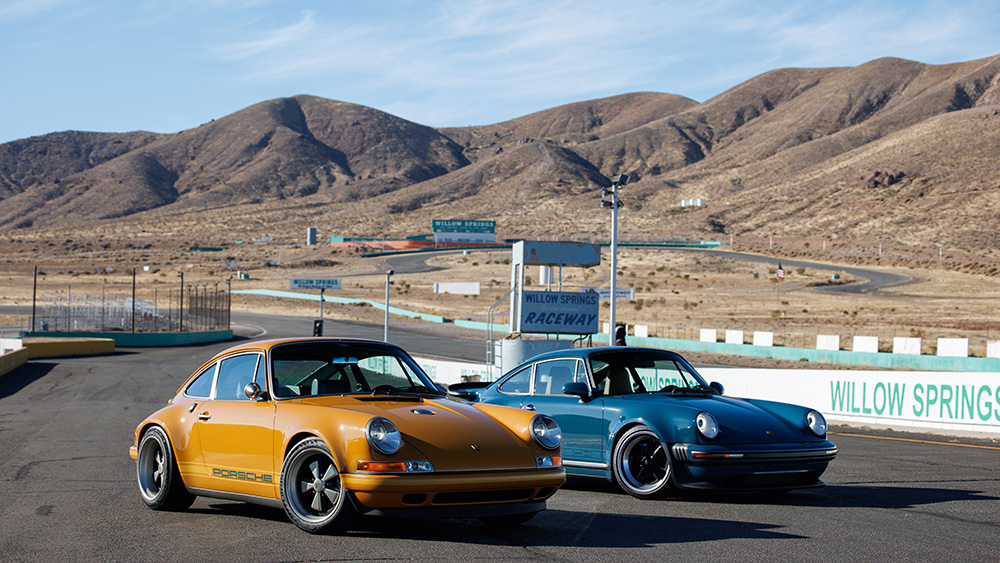two classic Porsche cars on display at Willow Springs International Raceway