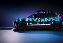 prototype of the new Cayenne Electric with fluorescent paint