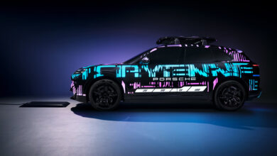 prototype of the new Cayenne Electric with fluorescent paint