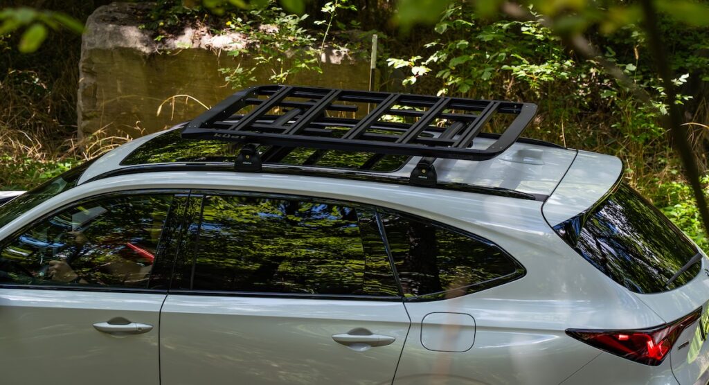 kuat rooftop cargo rack mounted on vehicle