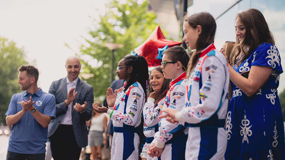 NASCAR Cup Series Regular Season Champion William Byron; Jamal Muashsher, Valvoline Global chief executive officer; and the four Honored Heros at the unveiling of the No. 24 Chevrolet paint scheme.