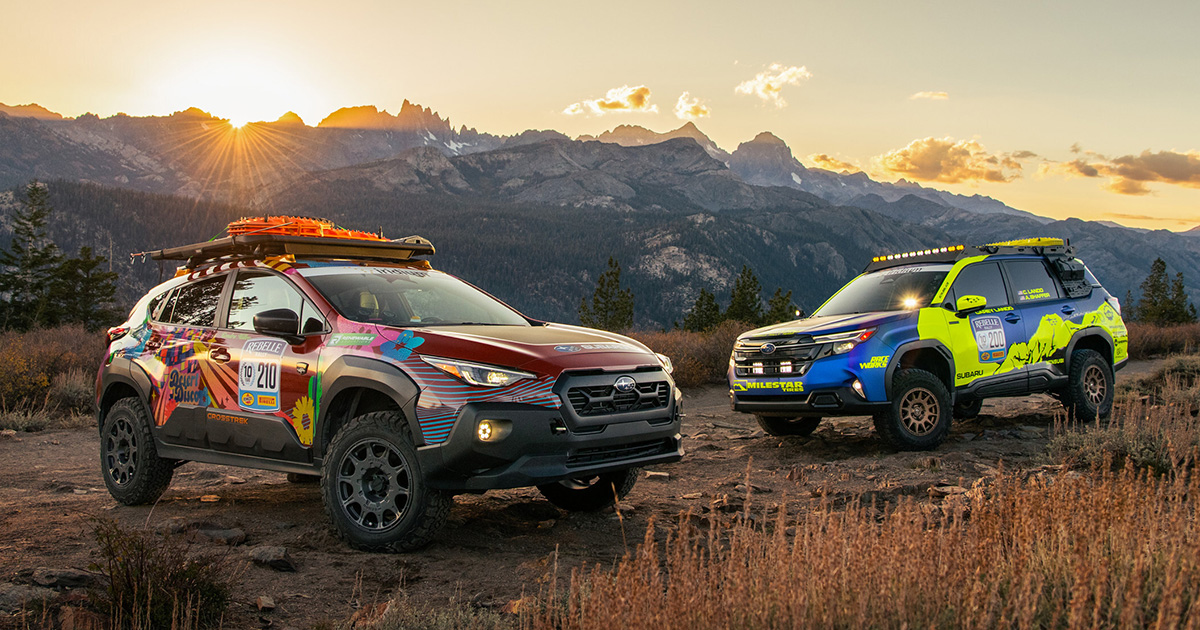 2025 Rebelle Rally vehicle entries – a 2025 Subaru Forester Touring Hybrid and 2026 Subaru Crosstrek Wilderness.
