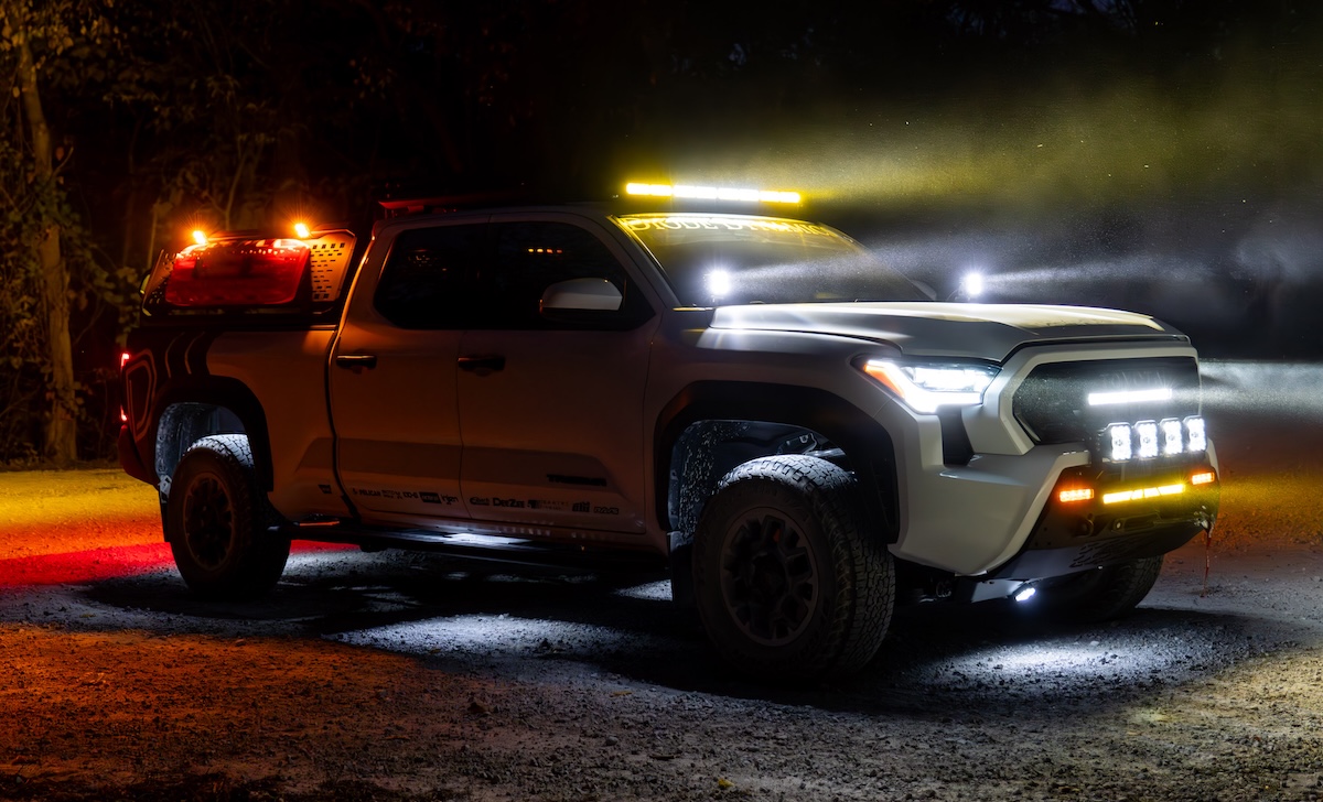 aftermarket lighting diode dynamics toyota truck with full light outfitting drives in dark