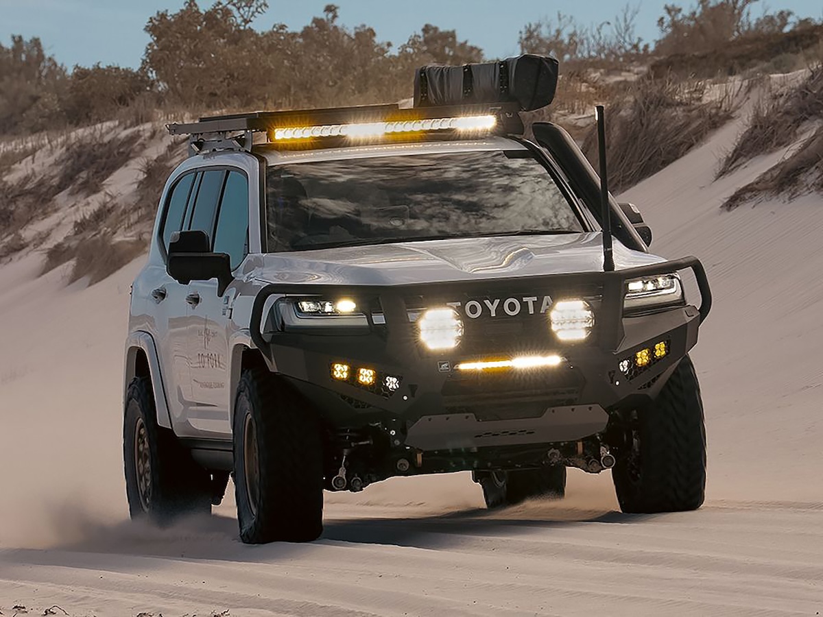 aftermarket lighting triple r toyota with lights driving on sand