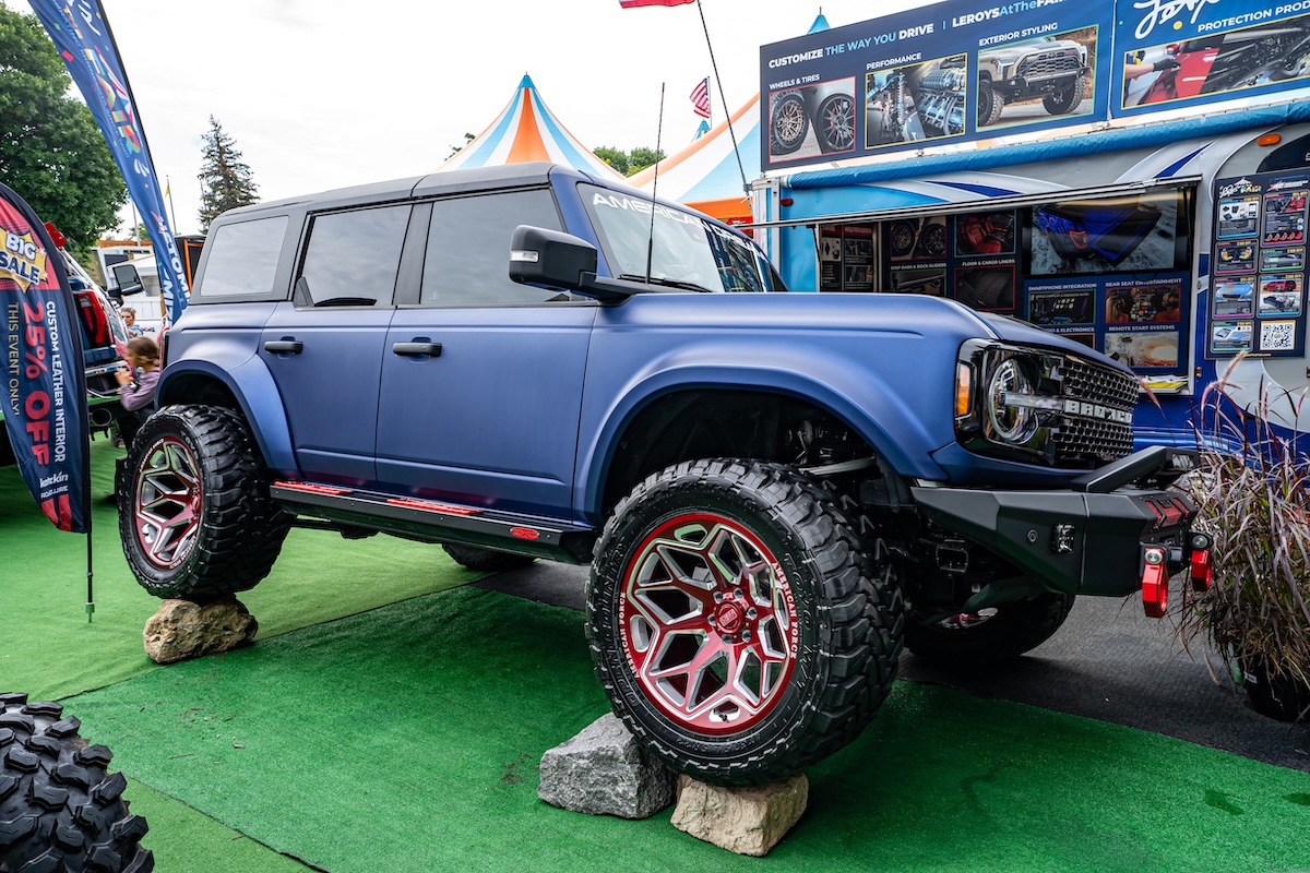 car shows automotive concepts matte blue bronco display