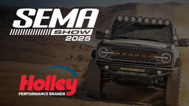 Holley and SEMA Show logos with Ford Bronco in background.