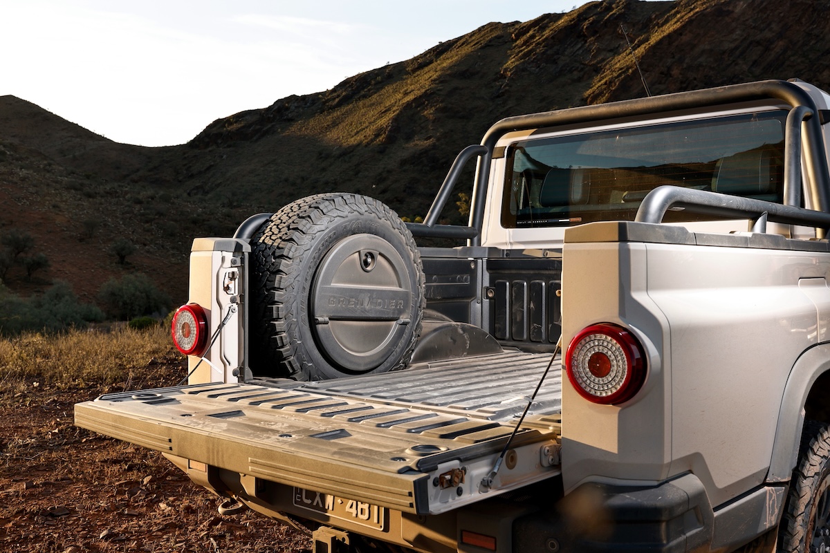 INEOS Grenadier close-up of open bed area with spare tire
