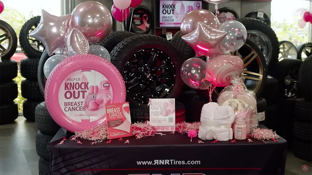 RNR Display for Breast Cancer Awareness Campaign with tires and spa items