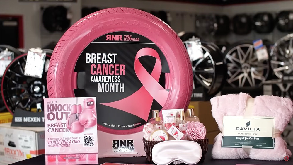 RNR Display for Breast Cancer Awareness Campaign with tires and spa items